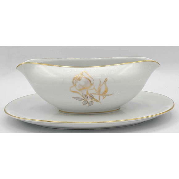 Vtg KPM Krister China Germany Sauce Gravy Boat and Creamer. Gold Rose Design - Picture 4 of 16
